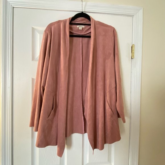 2X Style & Co. Faux-Suede Jacket with Pockets, Dusty Pink, - Picture 1 of 3